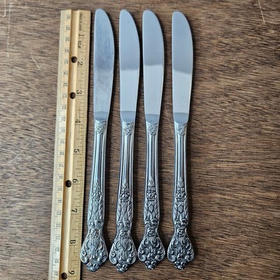MSI Versailles Stainless Japan Dinner Knives Set of 4 Serrated Floral Rose 9''