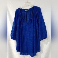 Pretty Daniel Rainn Blue Peasant Blouse Shirt Size 2X, Chest 46"