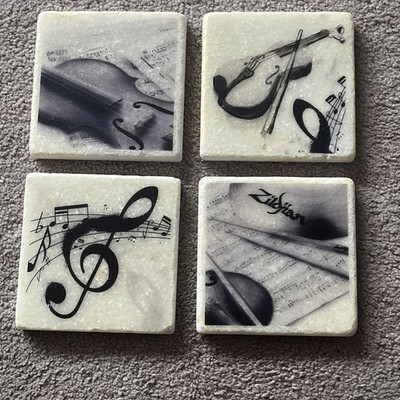 Marmor Untersetzer, 4er Set mit Musikbildern - NEU