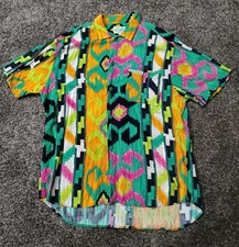 Vintage Jams World Shirt mens Aztec Watercolor Tropical Multicolor Button Rayon