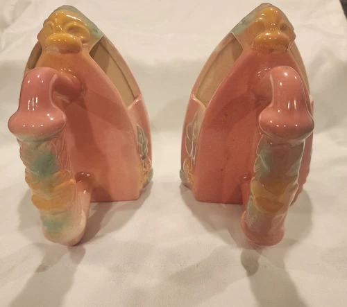 Vintage Hull Pottery Pink Sun Glow- Wall Pocket- Iron - Set of 2!