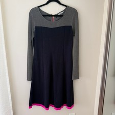 Eliza J Womens Colorblock Knit Sweater Dress Navy Grey Pink Zip Back Size L