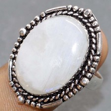 925 Silver Plated Rainbow Moonstone Ring US 10 Women Gifts JW