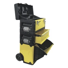 Stalwart Portable Tool Box 3 Piece Mobile Tool Chest with Wheels Black Yellow
