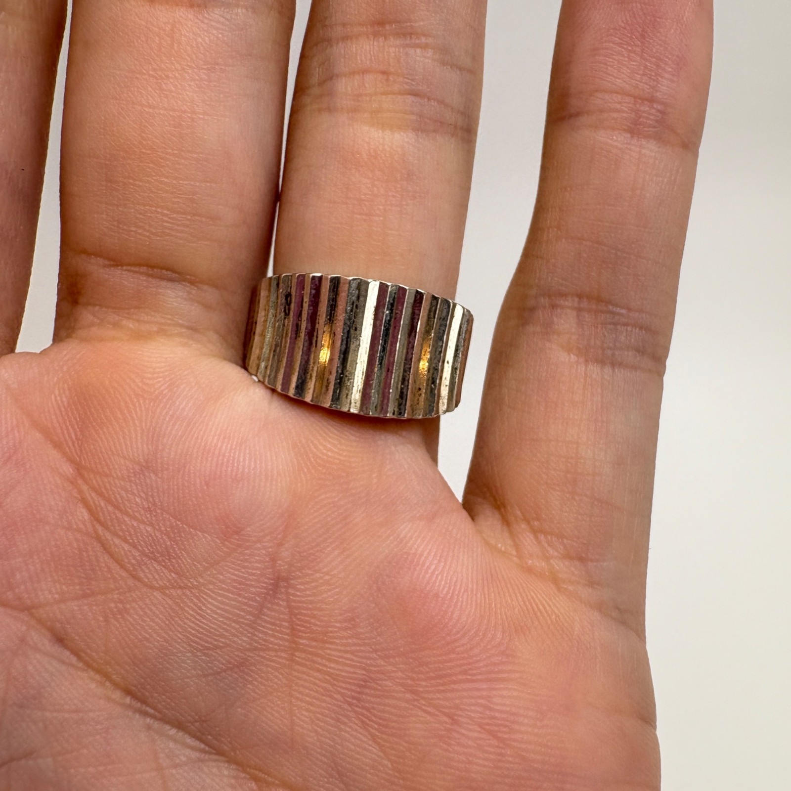 VTG Solid Sterling Silver 925 Ridged Texture Tape… - image 5