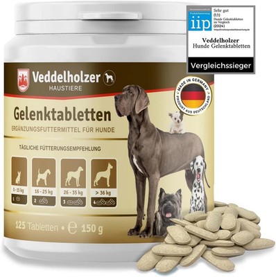 Veddelholzer Dog Joint Tablets 125 Caps   Green-Lipped Mussel, MSM, Glucosamine,