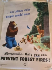 Vintage Smokey Bear Poster 1947 Original Prevent Forest Fires Praying Smokey
