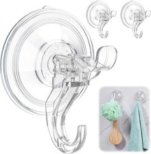 Suction Cup Hooks for Shower, 3 Pack Clear Double Hook Suction Hangers, Reusable