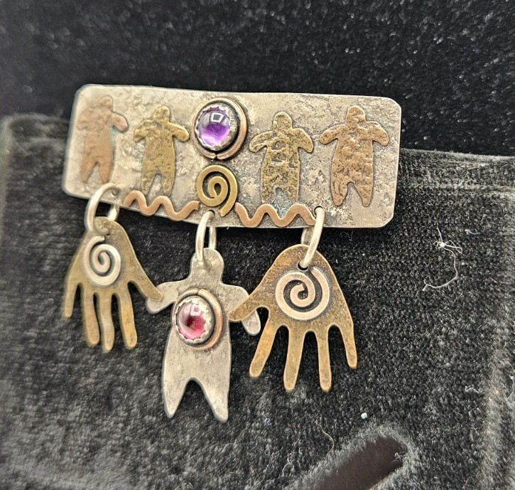 Vintage Artizan Sterling Silver Brooch Pin View 2
