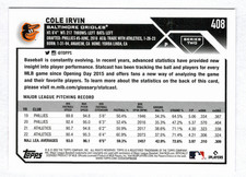 2023 Topps Series 2 Advanced Stats #408 Cole Irvin #/300 Baltimore Orioles