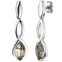 HäNgerstecker Turmalinquarz Grau-Schwarz Spitzoval 925 Silber OhrhäNger Ohrringe