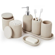 Bathroom Accessories Set - 7-Piece Resin Set, Toothbrush Light Beige