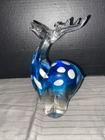 VTG Hand Blown Art Glass Paperweight Spotted Murano Style Deer Buck Figurine 8”