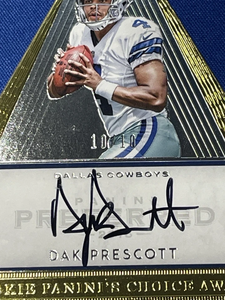 Dak Prescott Auto RC 2016 Panini Preferred Choice Award Rookie Cowboys GOLD /10 - Image 3 of 4