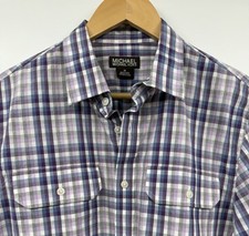 Michael Kors Mens Med Plaid Button Down Long Sleeve Dress Shirt Purple Blue NWOT