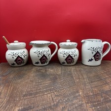 . Casey Pottery. 1998. Sugar Dish, Cream, Milk Pitchers & honey Jar Made In USA
