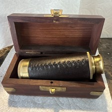 Spyglass Brass w/Leather-Includes Unique Wood Storage Box with Brass Fittings