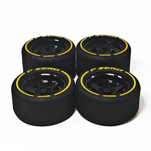 Custom 4pcs slick tires 32296 *2 4410 *2 for Lego 42171 42206 42207 F1,V3-Yellow