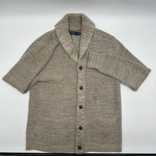 Polo Ralph Lauren Mens Medium Shawl Collar Cardigan Sweater Tan Marled Cotton