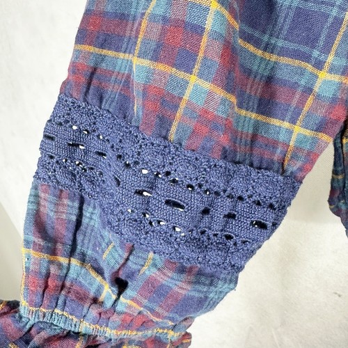 American Eagle Lace Cottagecore Plaid Eyelet Puff-Sleeve Blouse Size Small - Picture 5 of 9