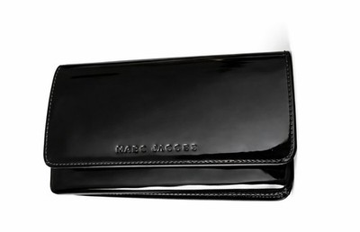 MARC JACOBS: THE SOFIA BLACK PATENT PVC COSMETIC BAG CLUTCH.