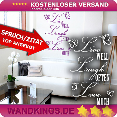 Wandtattoo Spruch live well laugh often love much Schmetterling Liebe 32x50 cm