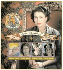 Zambia 2001 - Queen Elizabeth II 75th Birthday - Sheet of 4 Stamps Scott 957 MNH