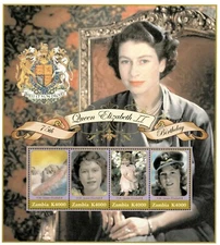 Zambia 2001 - Queen Elizabeth II 75th Birthday - Sheet of 4 Stamps Scott 957 MNH