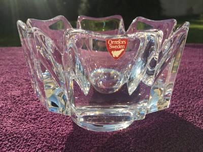 Orrefors kleine Corona Kristall Schale Schwedische Kunst Glas Nüsse Oliven Knabbereien