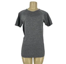 Women Small Pullover Active Top T-shirt Grey Seamless Crewneck Short Sleeve T23