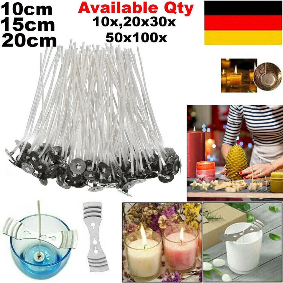 100 Stk. Kerzendocht 10,15,20cm mit Metallfuß, 100% Naturbaumwolle Kerzendochte - Bild 2 von 4