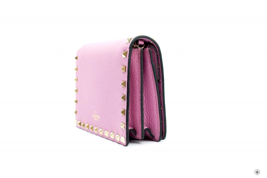 Used RW2P0249VSH Rockstud Grainy Calfskin Chain Pouch Bubble Pink eBay