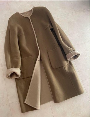 Max Mara Cucito Amano 100% Wool Long Coat 38 Camel Plain Pattern 