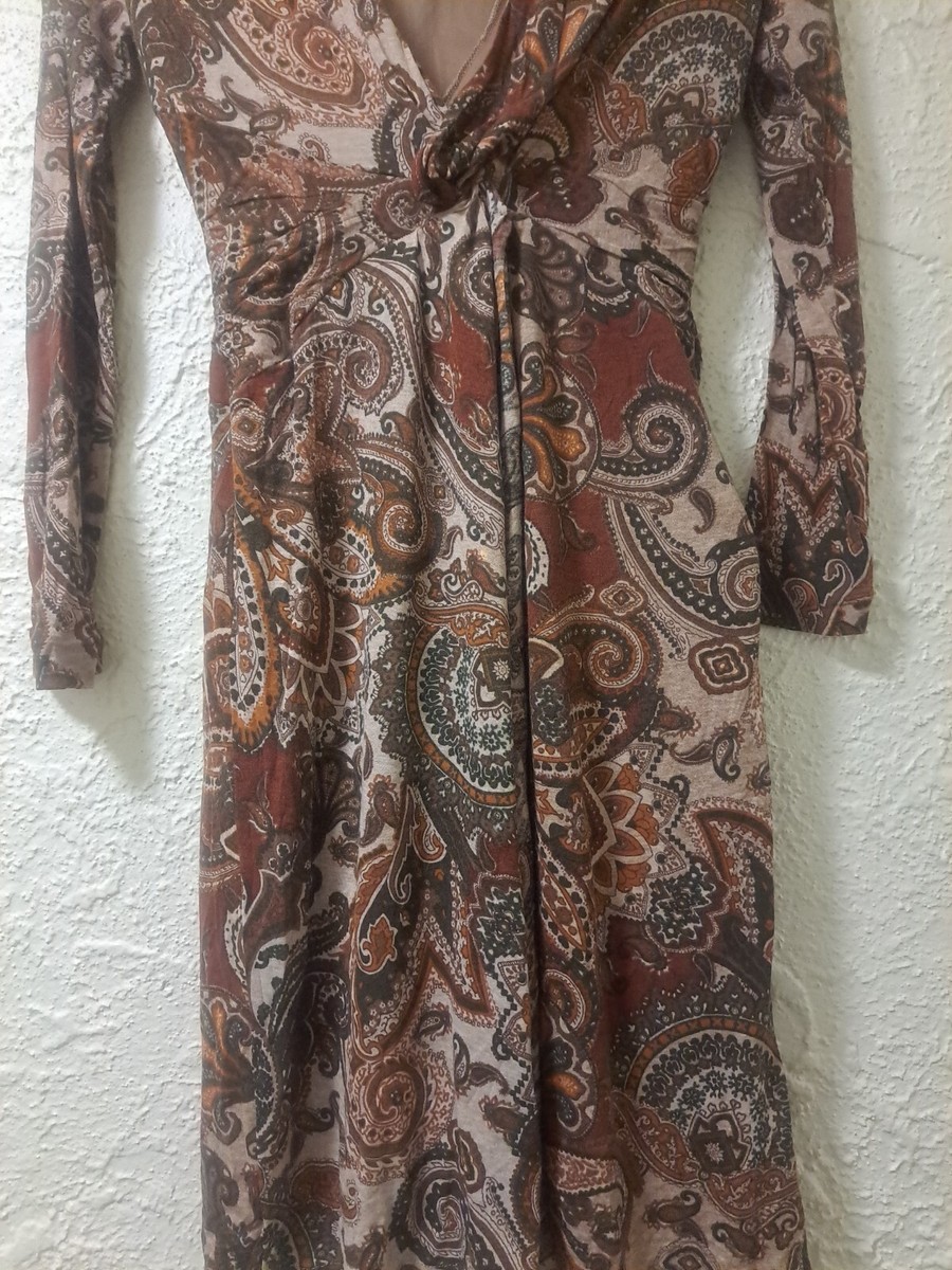 Brown PAISLEY FEMININE DRESS Size Small Long Sleeve BRAND NEW NO TAG Soft  Light | eBay