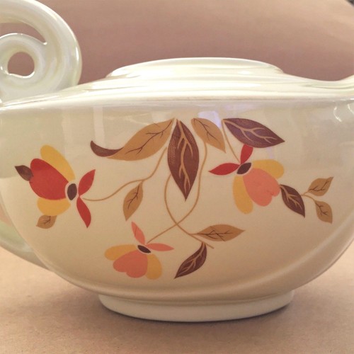 Vintage Hall Aladdin Teapot Mary Dunbar Autumn Leaf with Infuser & Lid 1940s EUC - Picture 4 of 10