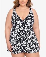 Swim Solutions Women's Plus Size Tummy-Control Flyaway One-Piece Swimsuit, 18W
