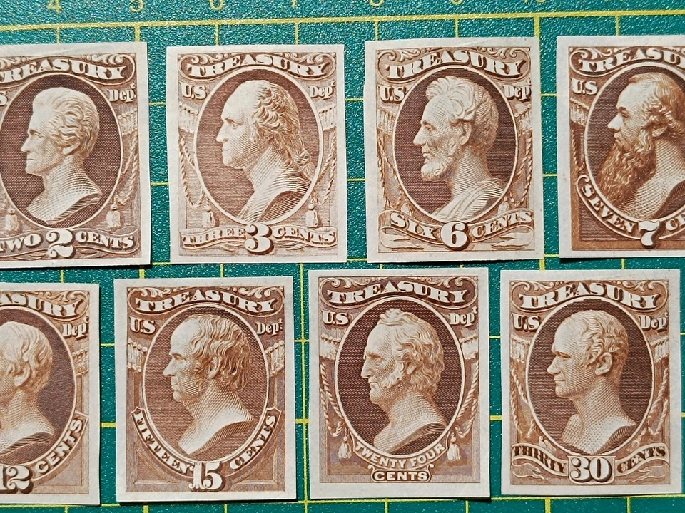 US Stamps,Treasury Dept.,#O72P3-O82P3 Official Trial Color PROOF on India, VF - Image 3 of 4