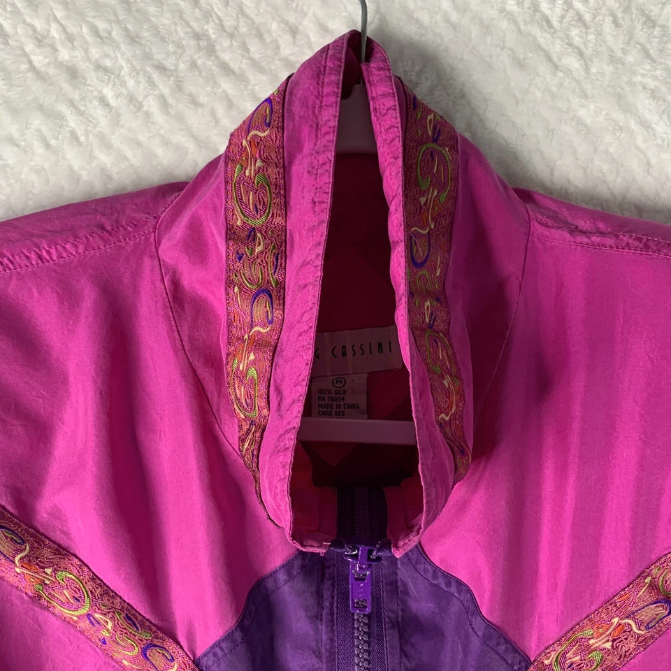 Chaqueta cortavientos vintage Oleg Cassini para mujer talla mediana 100 % seda Foto 2 de 4