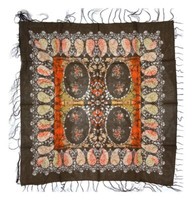 Halstuch Braun Beige Rotorange Weissgrau Gemustert Mit Fransen - Gr. 90 X 90 Cm