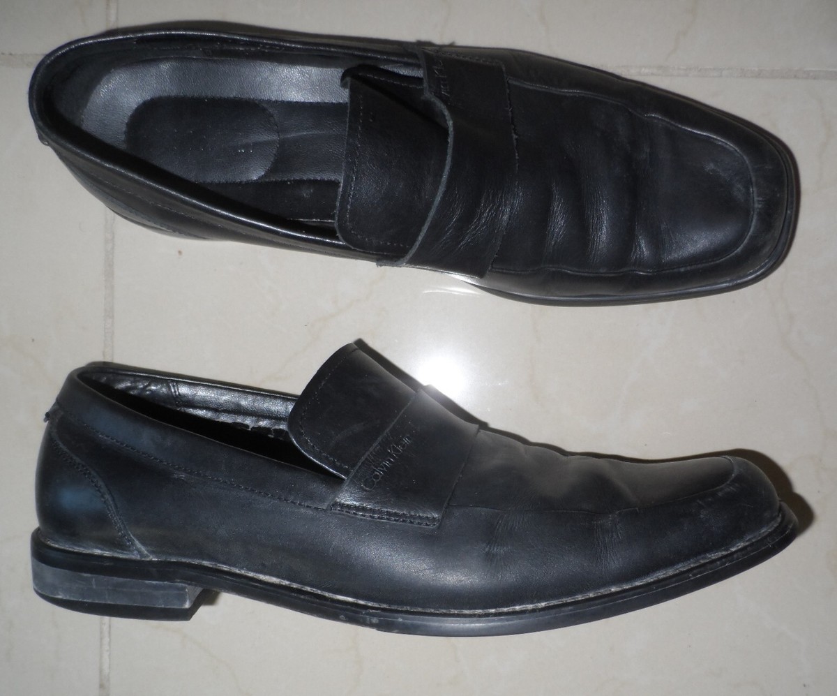 Calvin Klein Men 11 M Black Leather Moccasin Classic Loafers 