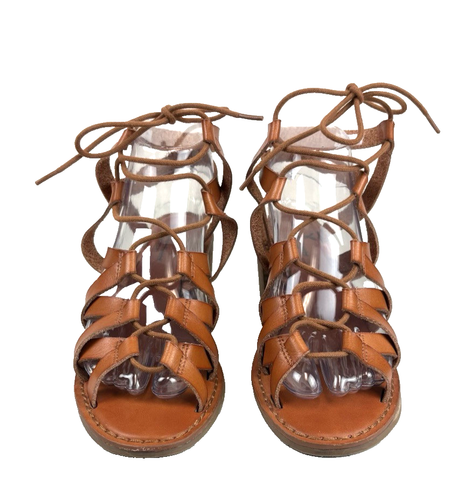 American Eagle Outfitters Sandals Women's 8 N Gladiator Tan Leather Lace Up - Picture 7 of 11
