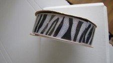 Zebra Stripes Black and Glittery White Polyester Ribbon 7/8" - 3 yard Roll