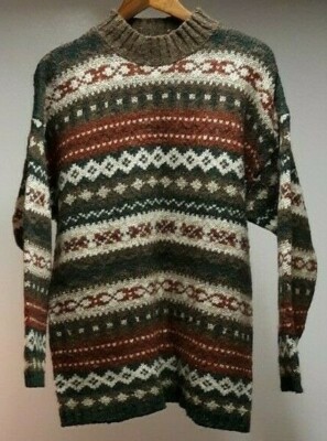 BEST AUTHENTIC TRUE MARK Brown Cream Green WOOL Men Size Large L KNIT Sweater 