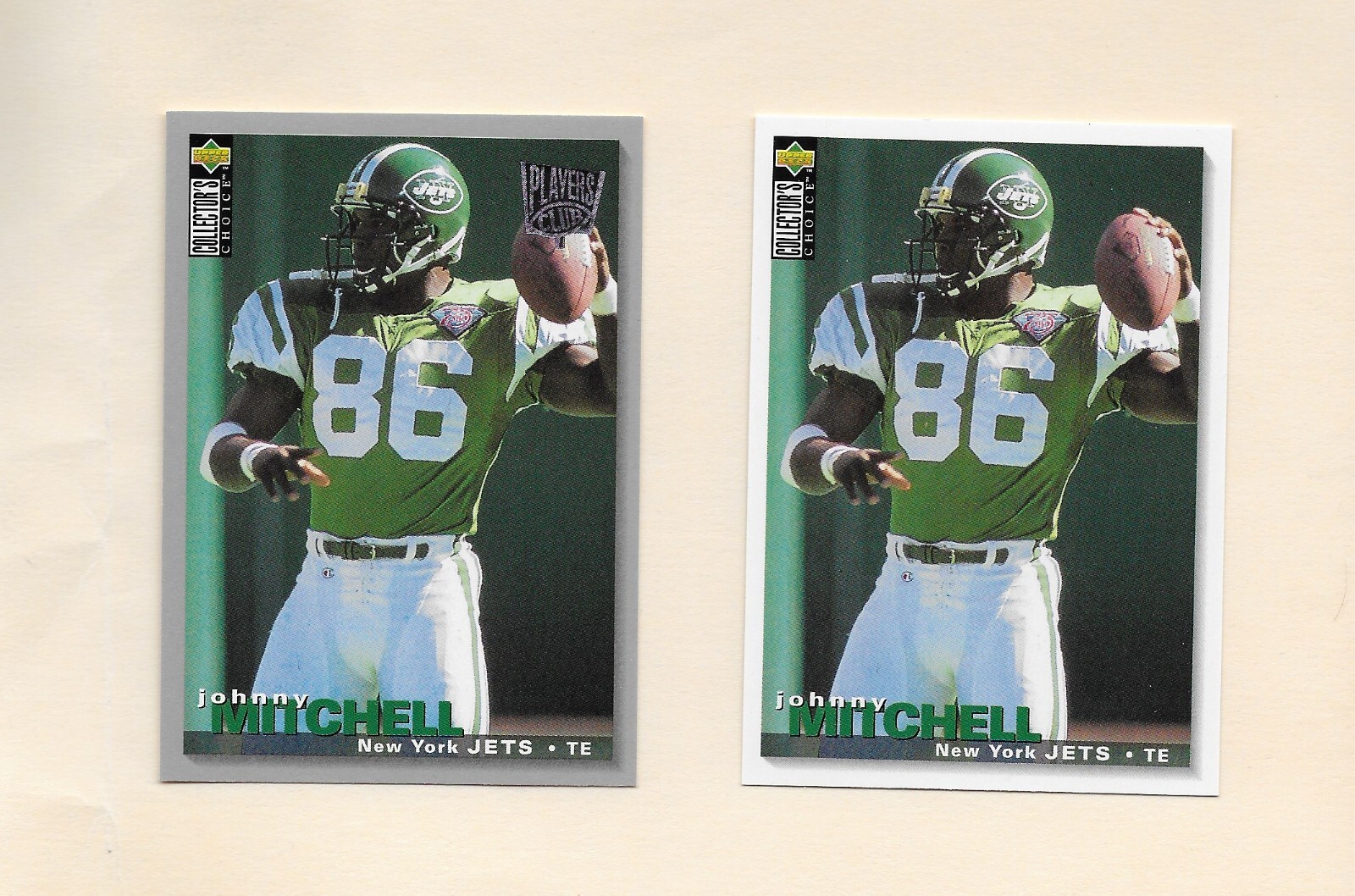 1995 Johnny Mitchell Collector's Choice Players Club and Base Card New York Jets