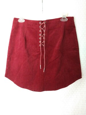 NEW Charlotte Russe Corduroy Skirt Lace Up Detail Maroon Size