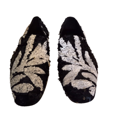 After Midnight Mens Black White Sequin Floral Formal Loafers Red Bottoms Size 13 After Midnight Mens Black White Sequin Floral Formal Loafers  main image 4