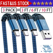 3Pack Braided USB C Type-C Fast Charging Data SYNC Charger Cable Cord 3/6/10FT