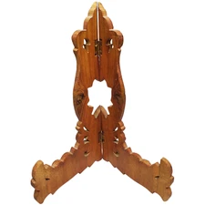 Hand Carved Spanish Style Wood Table Top Easel 12 in Plate Stand Art Holder