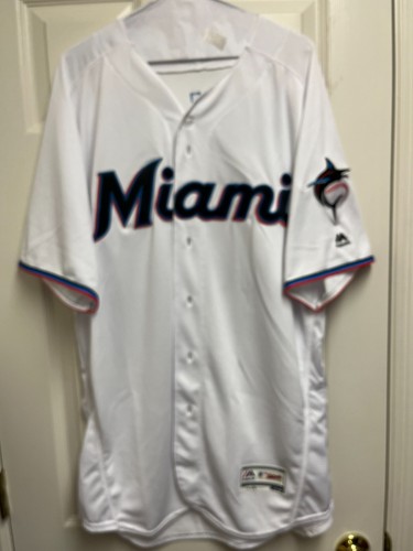 Majestic Men's MLB Miami Marlins Authentic On Field Flex Base Jersey White