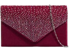 Ladies Satin diamante Clutch Bag Evening Bridal Wedding Fashion Prom Handbag uk